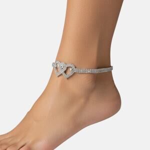 Silver Double Heart Anklet Bracelet